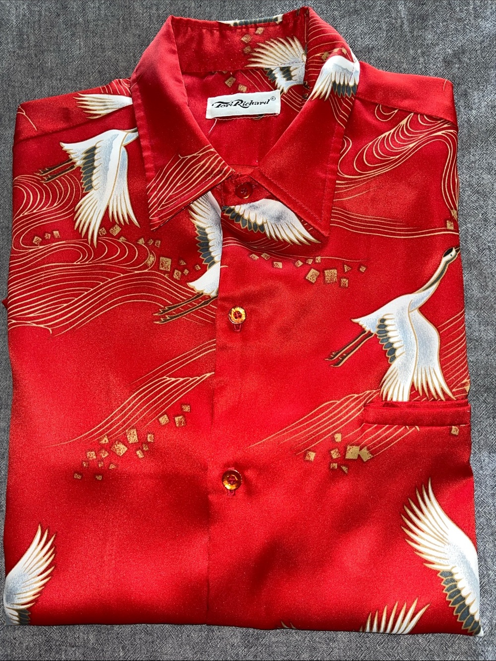 Red Crane Print Men's Shirt